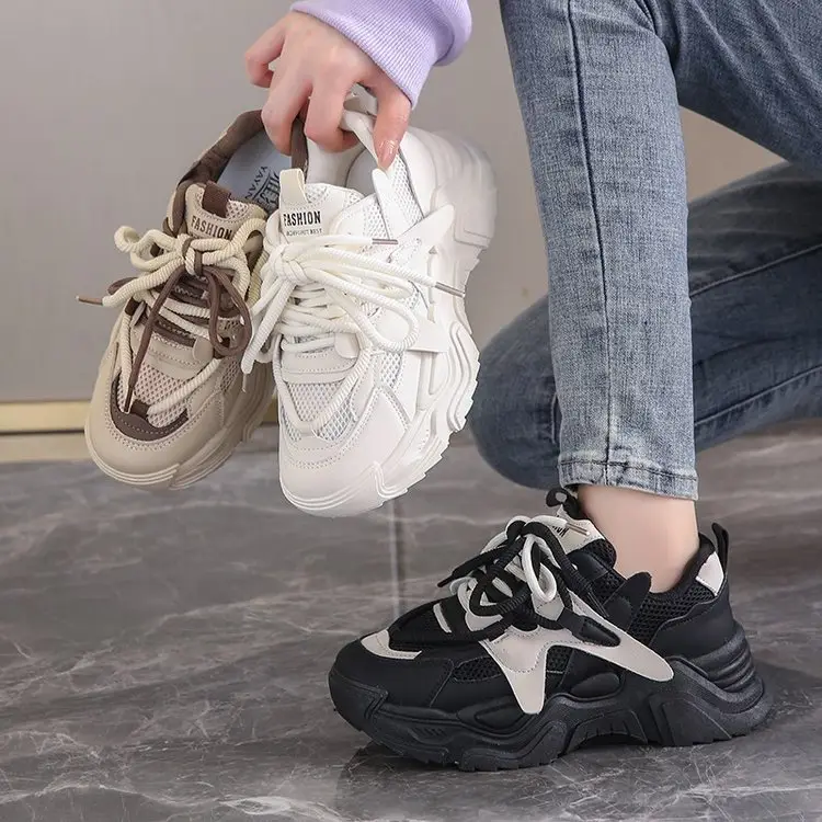 Women Thick Mesh Dad Shoes Black White Casual Summer - Image 4