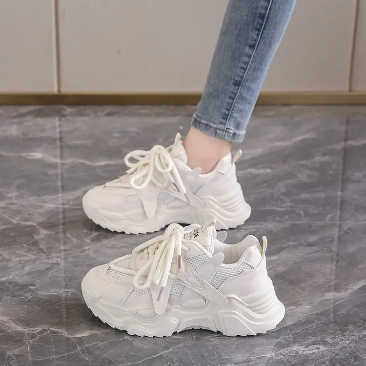 Women Thick Mesh Dad Shoes Black White Casual Summer - Image 5