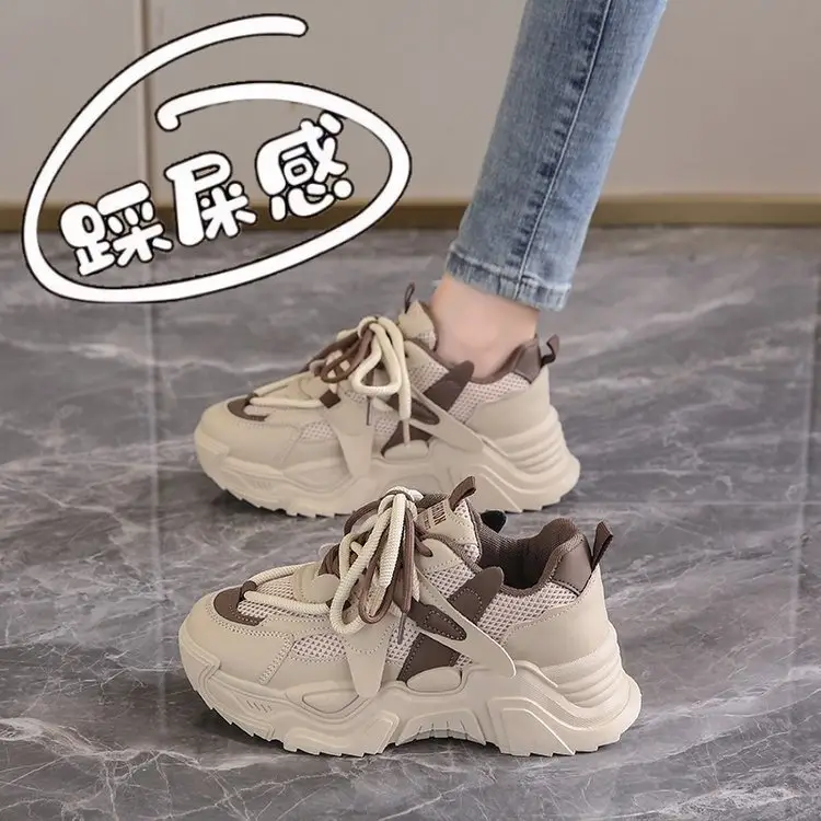 Women Thick Mesh Dad Shoes Black White Casual Summer - Image 6