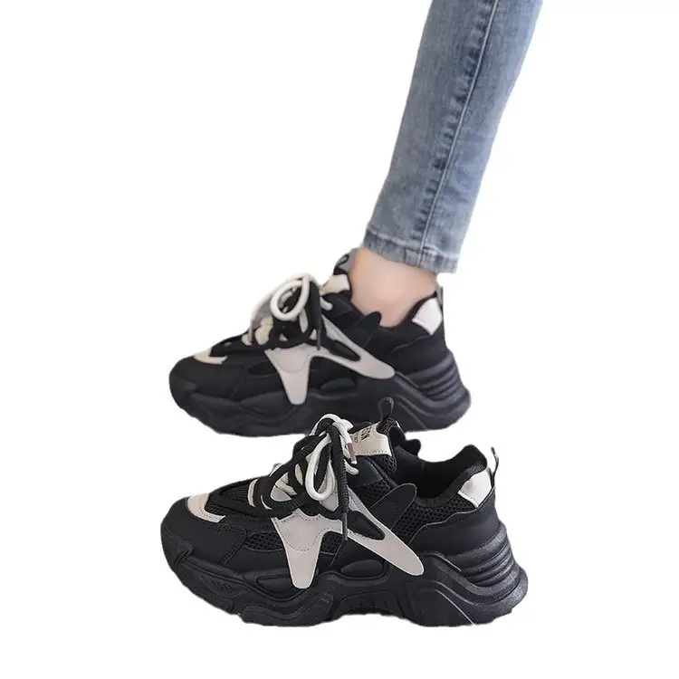 Women Thick Mesh Dad Shoes Black White Casual Summer - Image 7