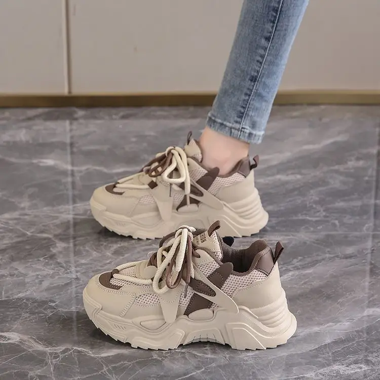 Women Thick Mesh Dad Shoes Black White Casual Summer - Image 2