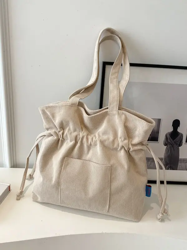 Women Drawstring Tote Bag Beige 2026 New - Image 7
