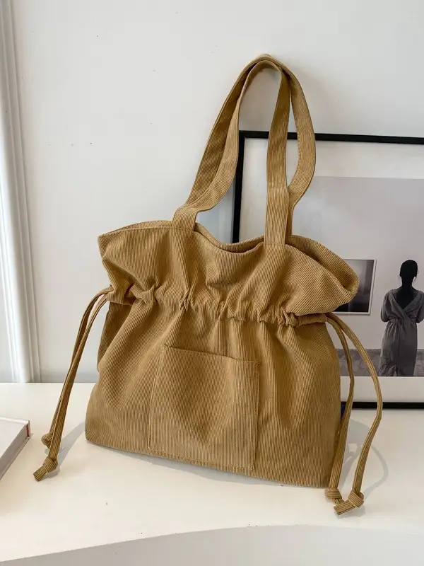 Women Drawstring Tote Bag Beige 2026 New - Image 8