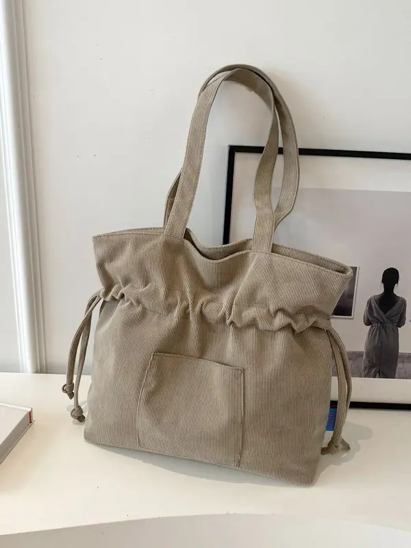 Women Drawstring Tote Bag Beige 2026 New - Image 9