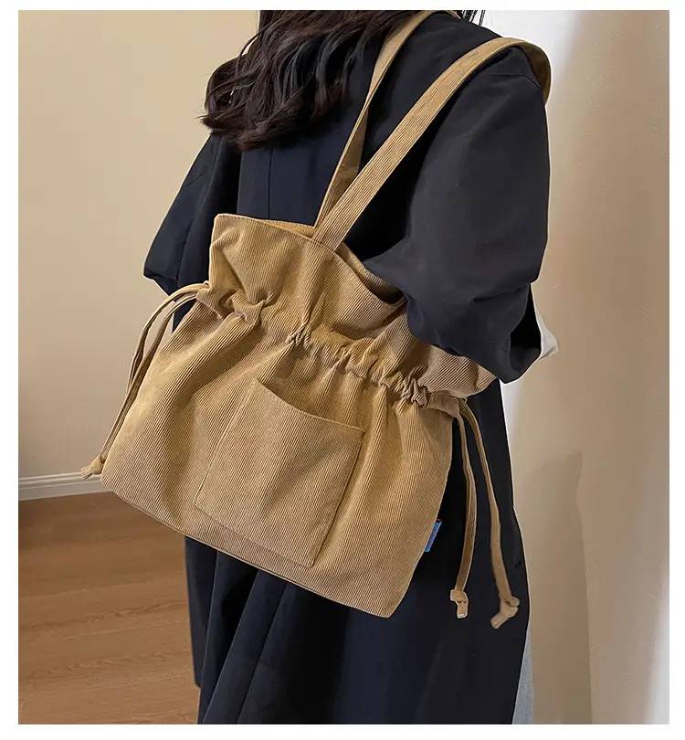 Women Drawstring Tote Bag Beige 2026 New — feature 10