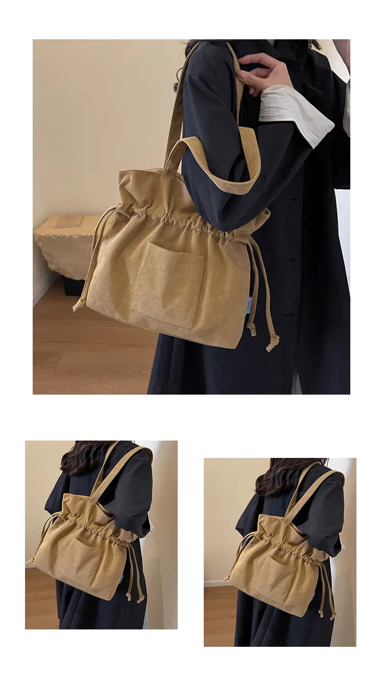 Women Drawstring Tote Bag Beige 2026 New — feature 21