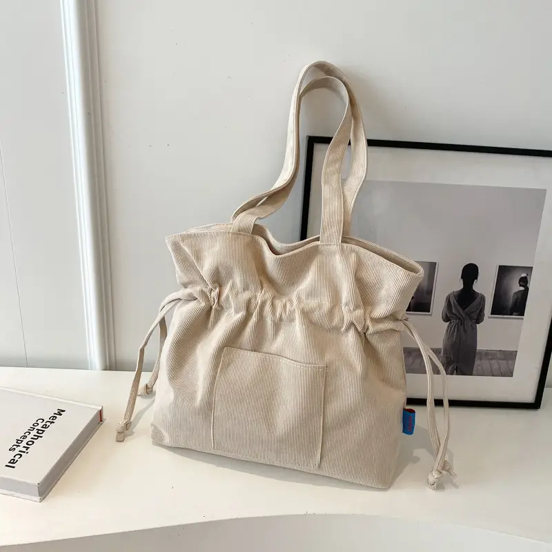 Women Drawstring Tote Bag Beige 2026 New - Image 2