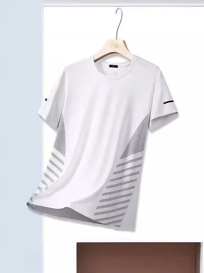 Men Grey Ice Silk T-Shirt Short Sleeve Breathable - Image 30