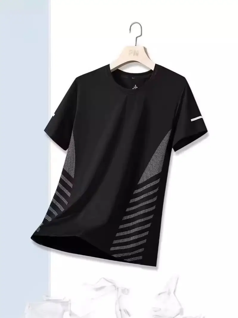 Men Grey Ice Silk T-Shirt Short Sleeve Breathable - Image 31