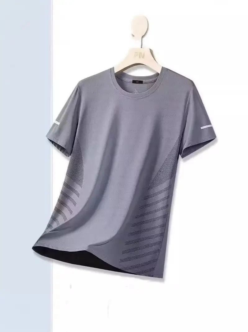 Men Grey Ice Silk T-Shirt Short Sleeve Breathable - Image 32