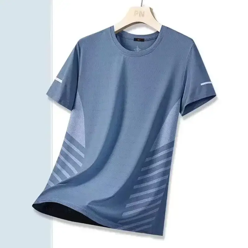 Men Grey Ice Silk T-Shirt Short Sleeve Breathable - Image 27