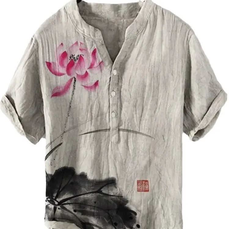 Casual Plum Blossom Print Men's Shirt Green Plus Size - Image 17