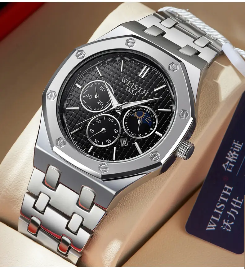 Men's Glow-In-Dark Waterproof Watch with Stainless Steel Band — feature 13