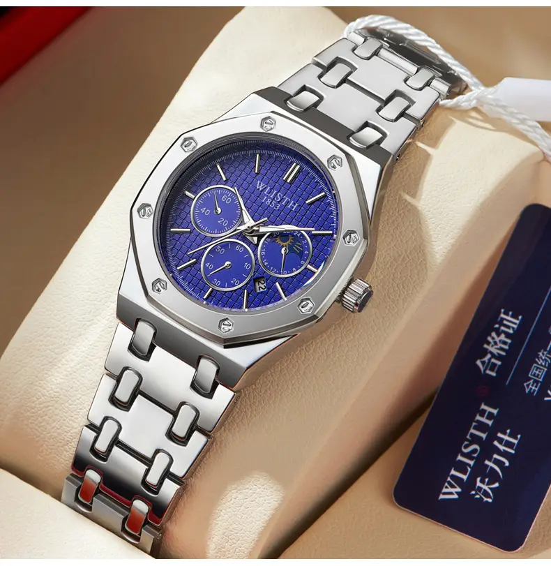 Men's Glow-In-Dark Waterproof Watch with Stainless Steel Band — feature 16