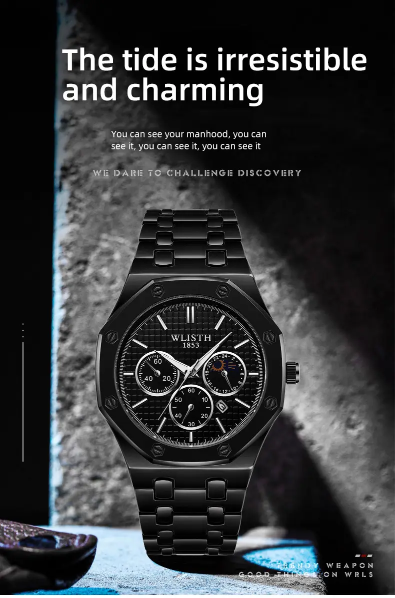 Men's Glow-In-Dark Waterproof Watch with Stainless Steel Band — feature 3
