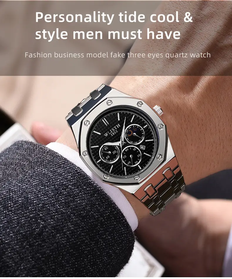Men's Glow-In-Dark Waterproof Watch with Stainless Steel Band — feature 4