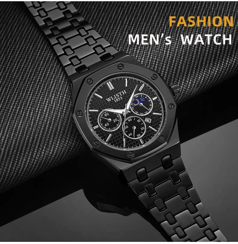 Men's Glow-In-Dark Waterproof Watch with Stainless Steel Band — feature 5