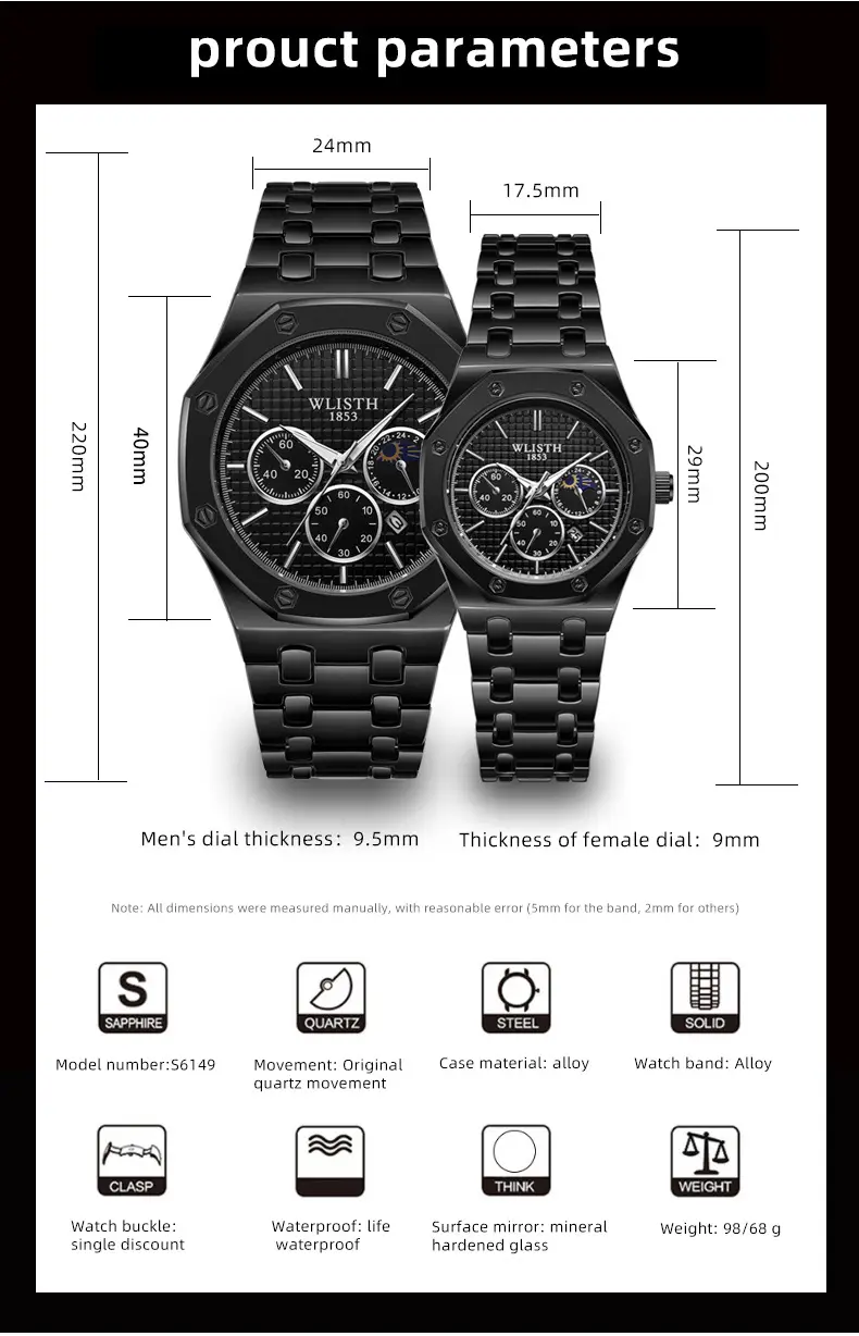 Men's Glow-In-Dark Waterproof Watch with Stainless Steel Band — feature 6