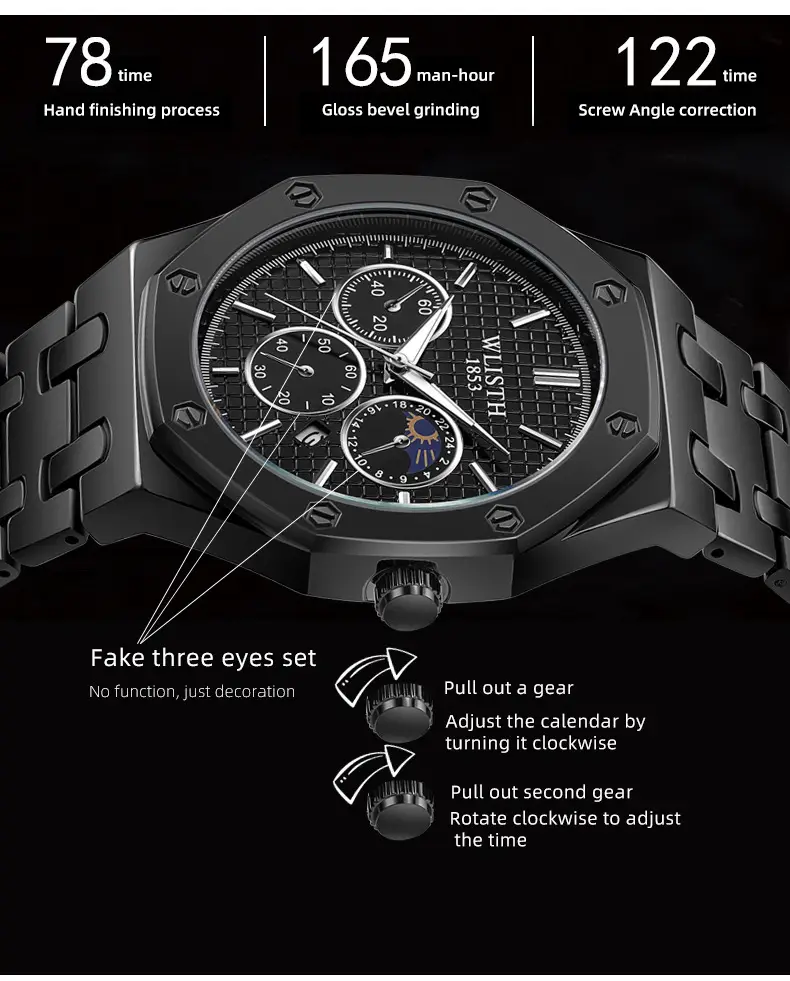 Men's Glow-In-Dark Waterproof Watch with Stainless Steel Band — feature 8
