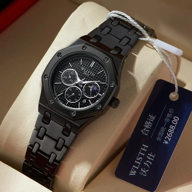 Men's Glow-In-Dark Waterproof Watch with Stainless Steel Band - Image 2