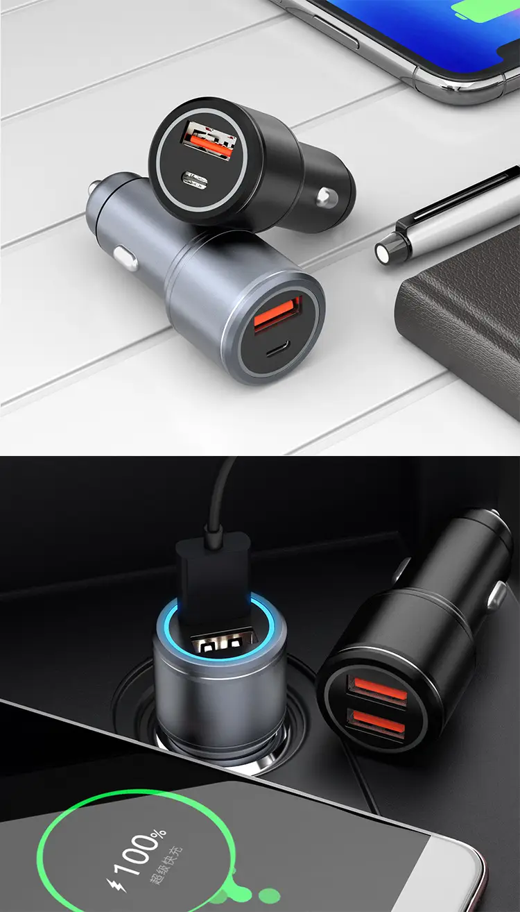 54W Metal Car Charger Fast Charging One to Two Devices — feature 7