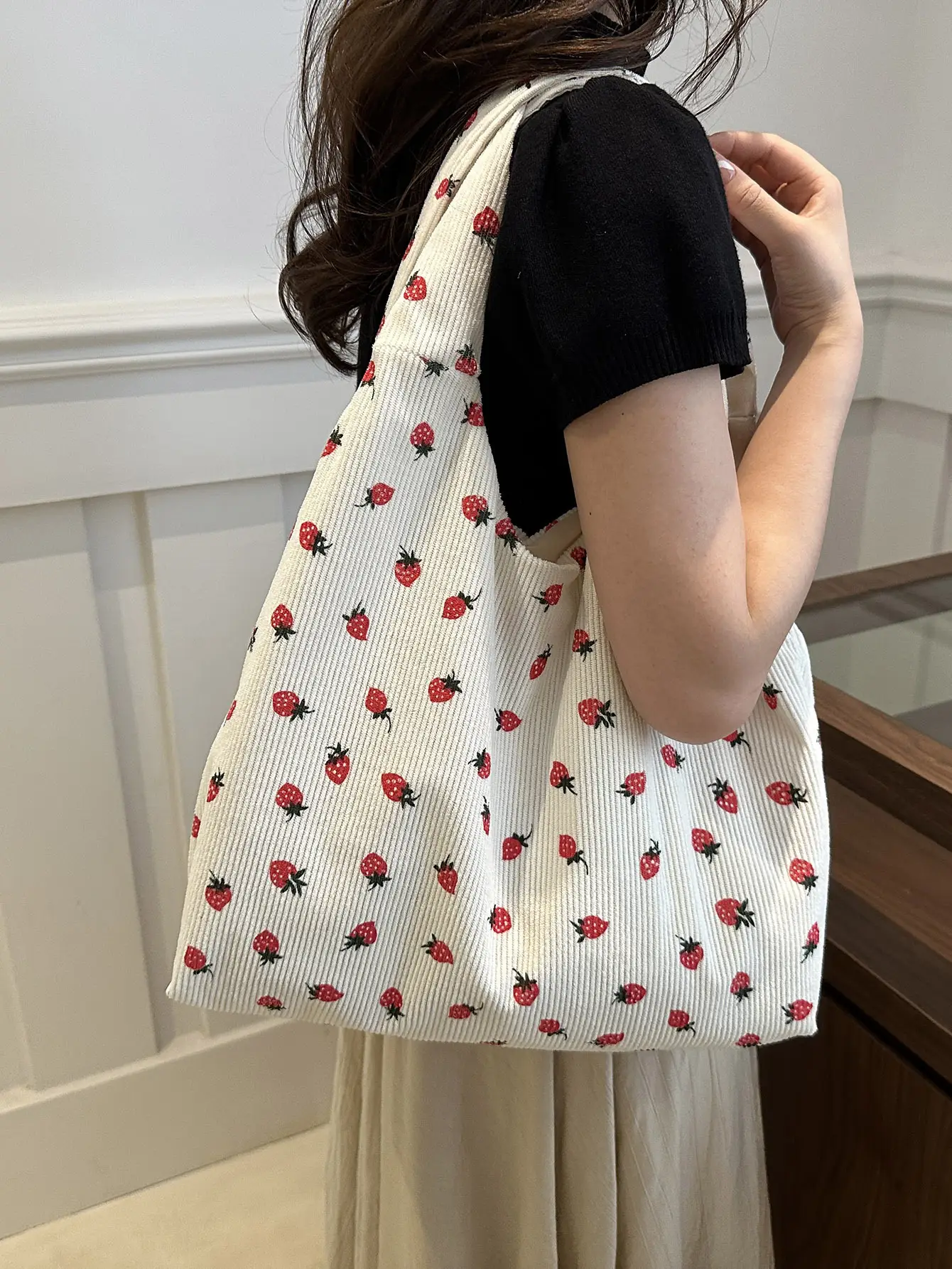 Corduroy Printed Handbag for Women Large Capacity - Image 5