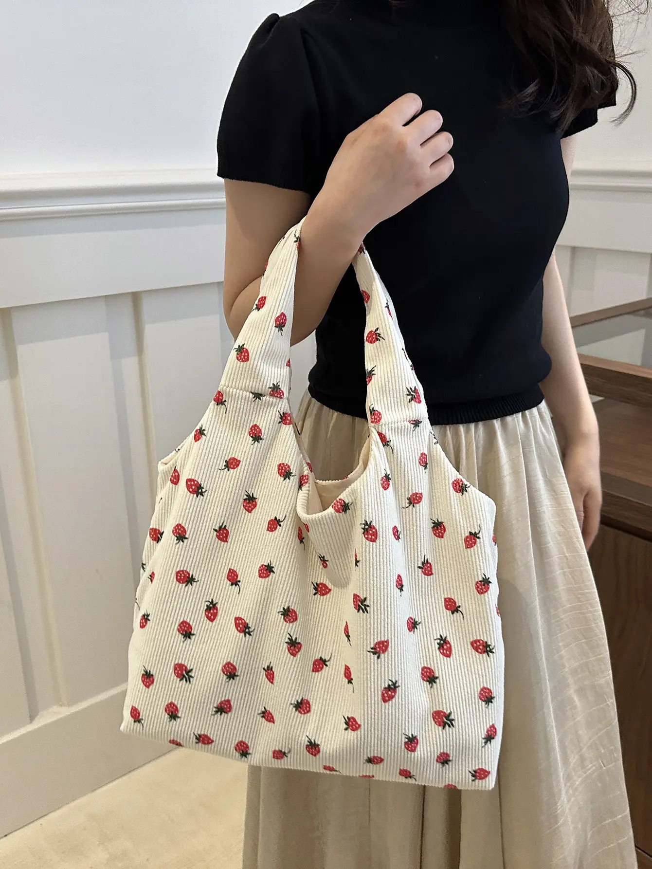 Corduroy Printed Handbag for Women Large Capacity - Image 6
