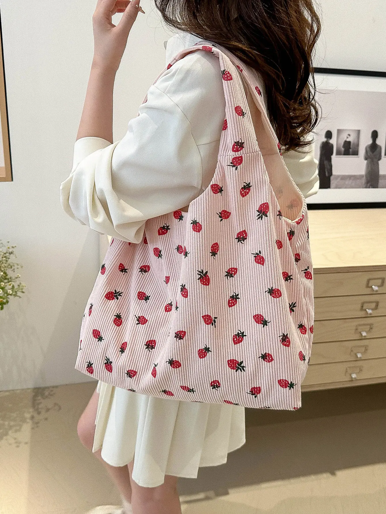 Corduroy Printed Handbag for Women Large Capacity - Image 7