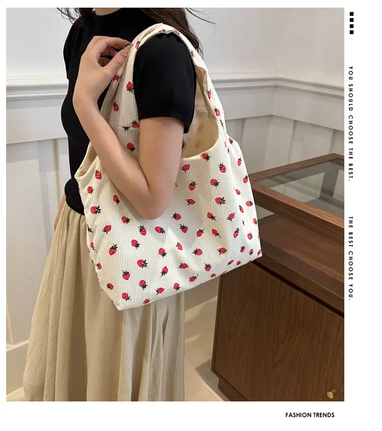 Corduroy Printed Handbag for Women Large Capacity — feature 1