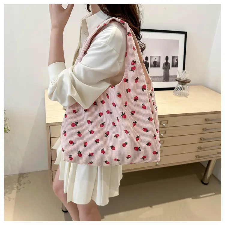 Corduroy Printed Handbag for Women Large Capacity — feature 11
