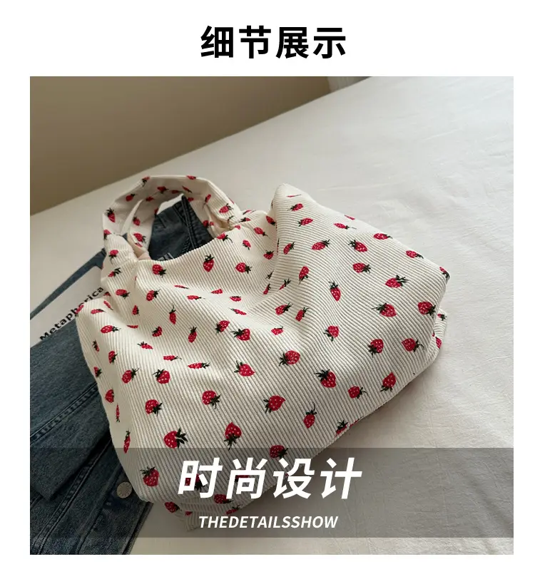 Corduroy Printed Handbag for Women Large Capacity — feature 3