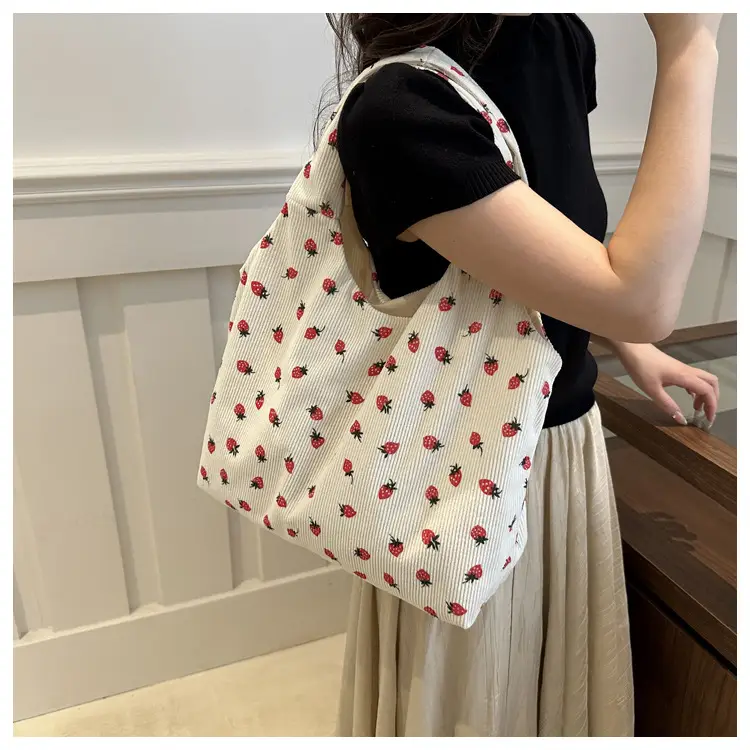 Corduroy Printed Handbag for Women Large Capacity — feature 7