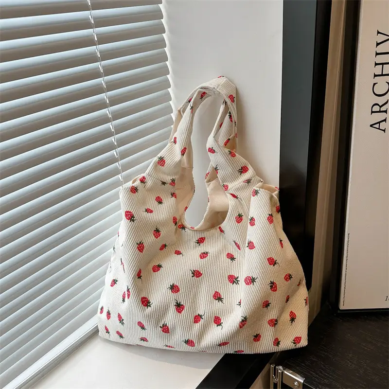 Corduroy Printed Handbag for Women Large Capacity - Image 2