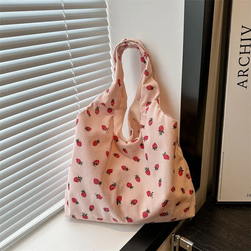 Corduroy Printed Handbag for Women Large Capacity - Image 3