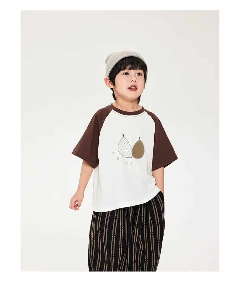 Boys Cotton T-Shirt Brown White Striped Pants Set — feature 12