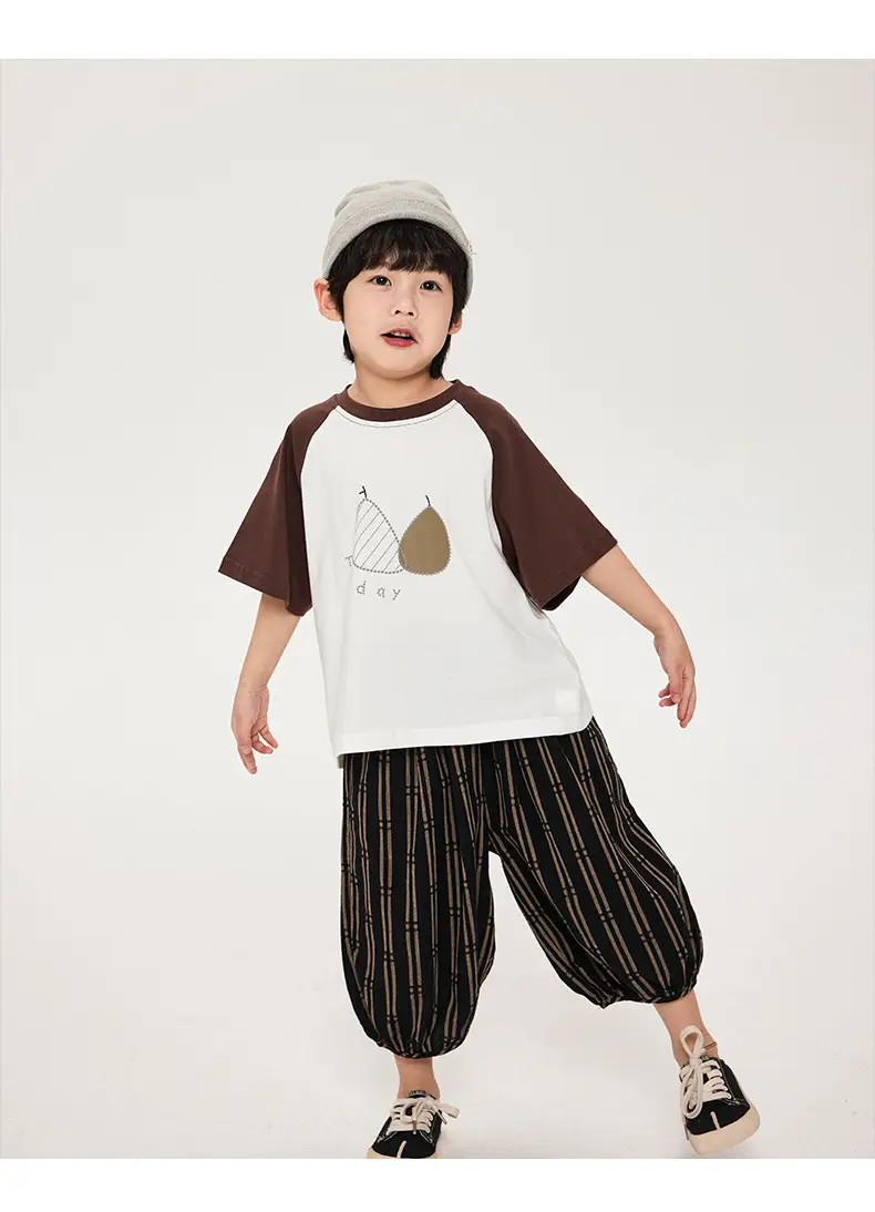 Boys Cotton T-Shirt Brown White Striped Pants Set — feature 16