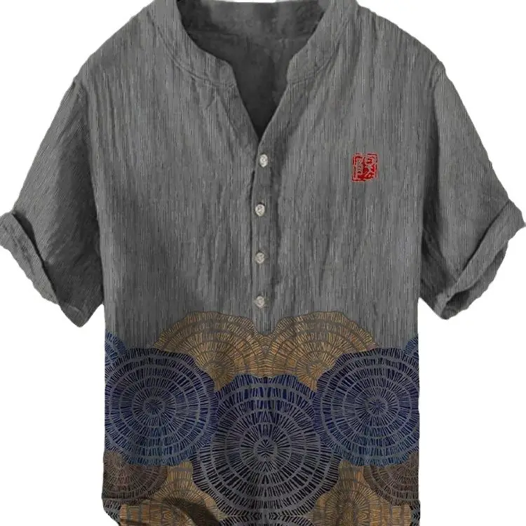 Men's Blue Digital Print Shirt with Wave Design Large - Image 18