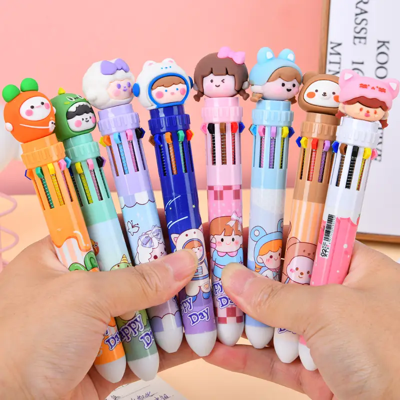 Ten Color Ballpoint Pen Cartoon Cute Creative Multicolor Ballpoint Pen Press Color Multi-function Pen