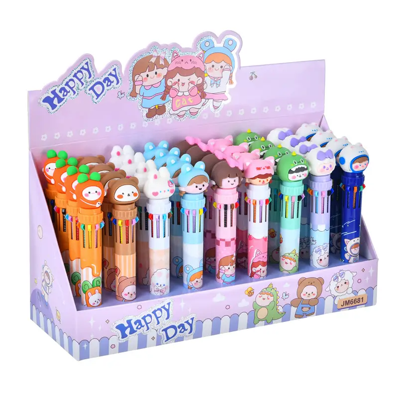 Ten Color Ballpoint Pen Cartoon Cute Creative Multicolor Ballpoint Pen Press Color Multi-function Pen