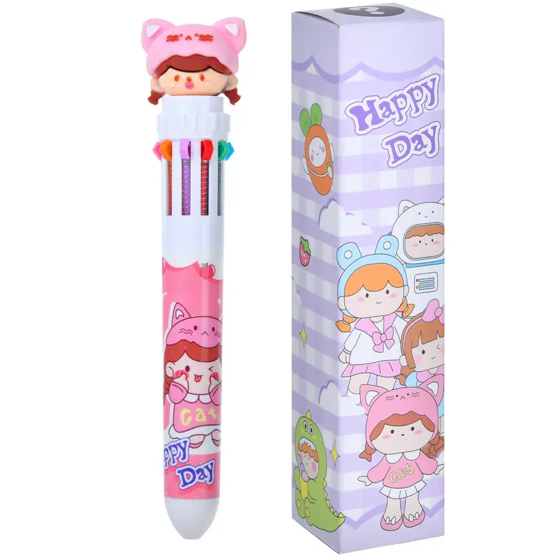 Ten Color Ballpoint Pen Cartoon Cute Creative Multicolor Ballpoint Pen Press Color Multi-function Pen