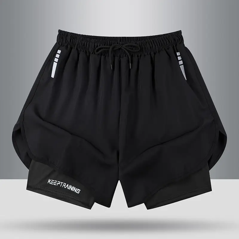 Men Running Shorts Grey Black Lining Summer Sports - Image 4