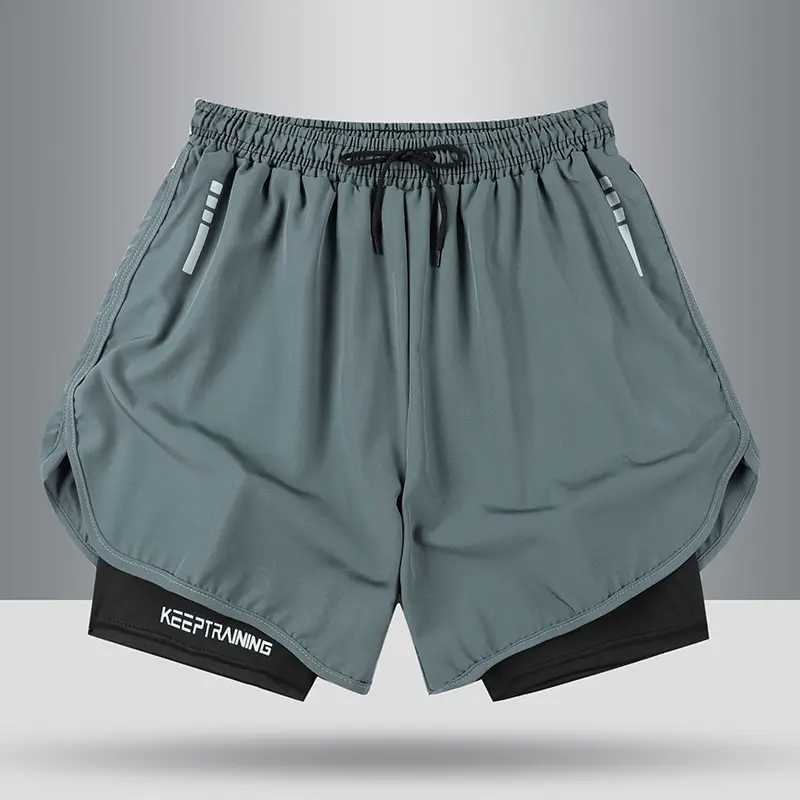 Men Running Shorts Grey Black Lining Summer Sports - Image 2
