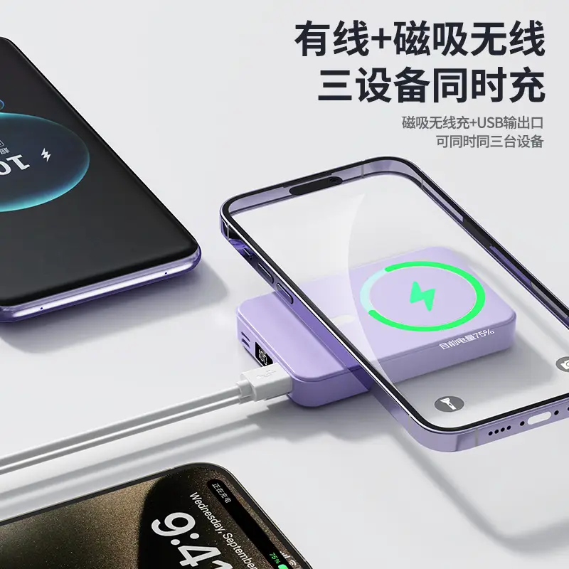 Magsafe Magnetic Wireless Power Bank 10000 Mah Compact, Lightweight and Portable Fast Charging Mobile Power Supply with Built-In Stand