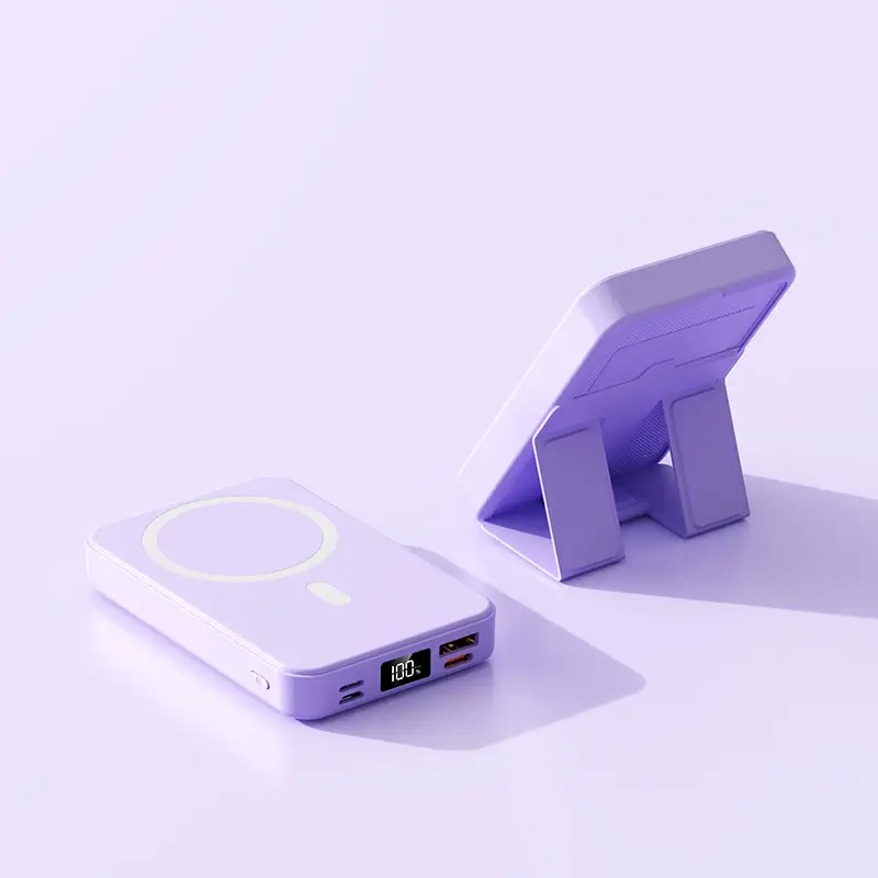 Magsafe Magnetic Wireless Power Bank 10000 Mah Compact, Lightweight and Portable Fast Charging Mobile Power Supply with Built-In Stand