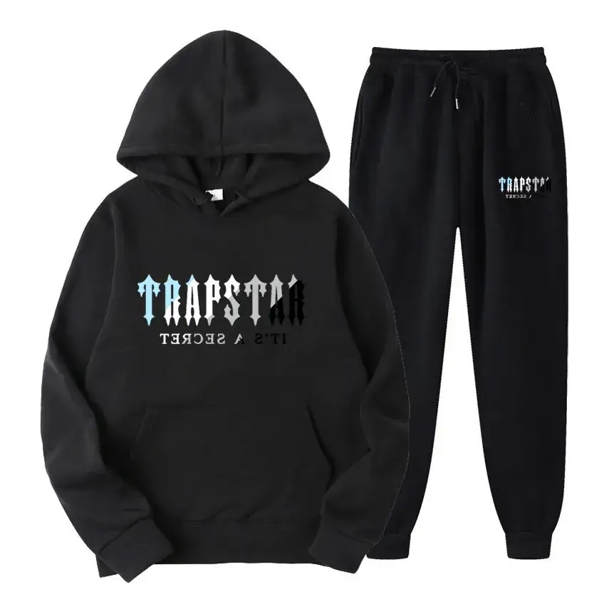 Trapstar Black Hoodie Sweatpants Set for Men Women Fleece Lined