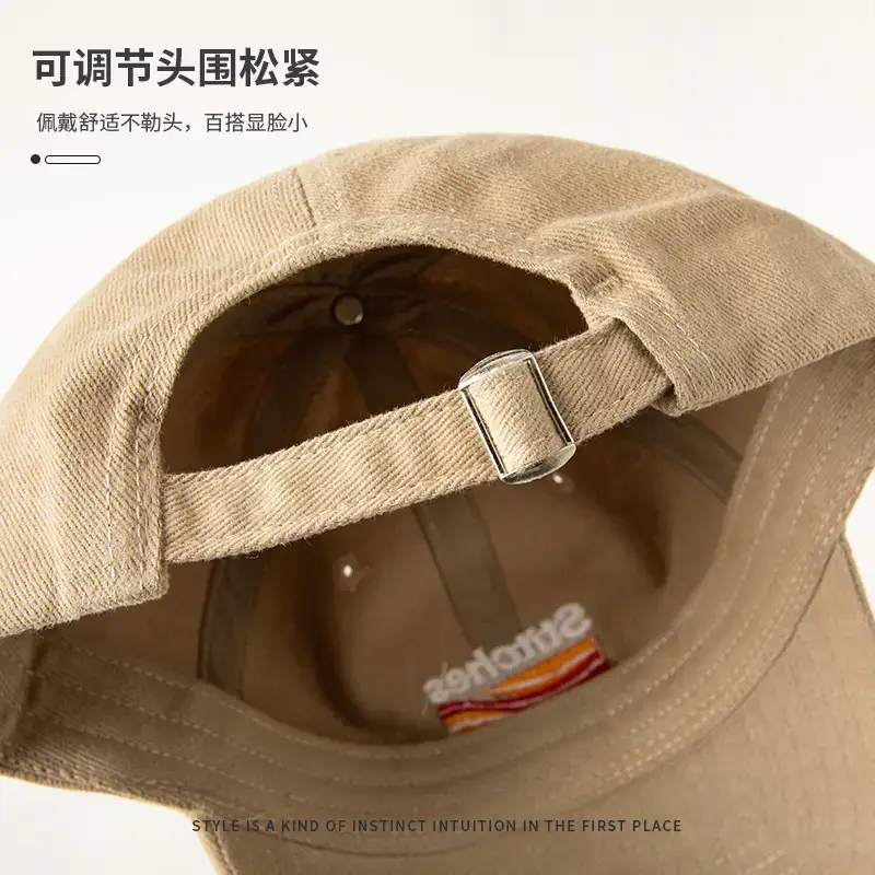 Japanese Baseball Cap with Embroidered Logo, Adjustable Strap, Beige - Image 6