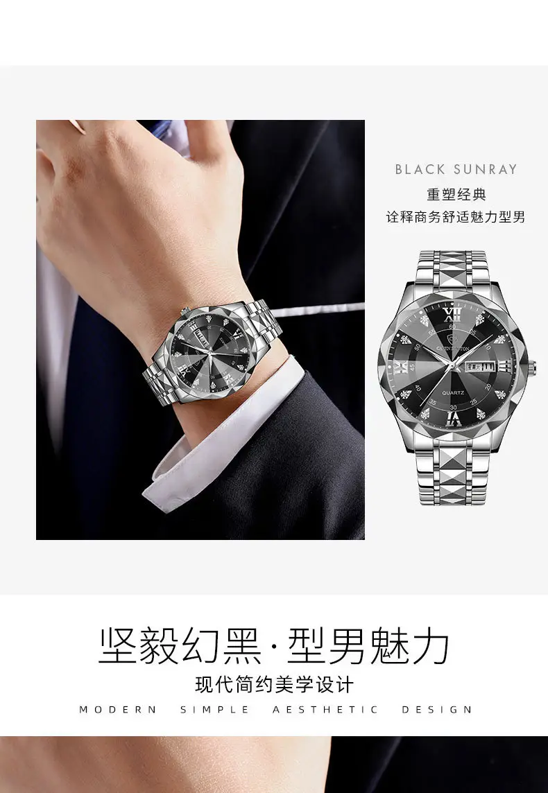 Men's Waterproof Dual Calendar Quartz Watch Blue Dial — feature 13