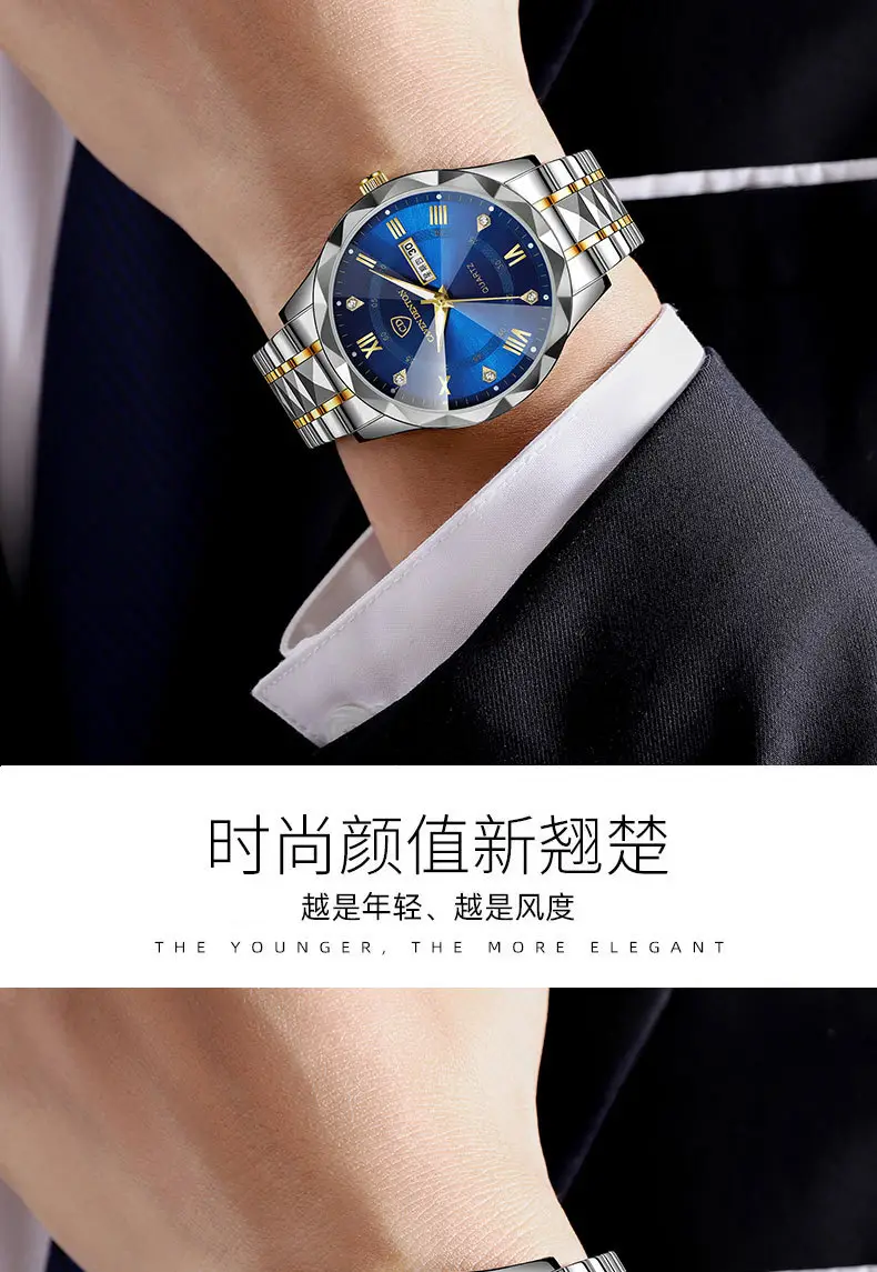Men's Waterproof Dual Calendar Quartz Watch Blue Dial — feature 14