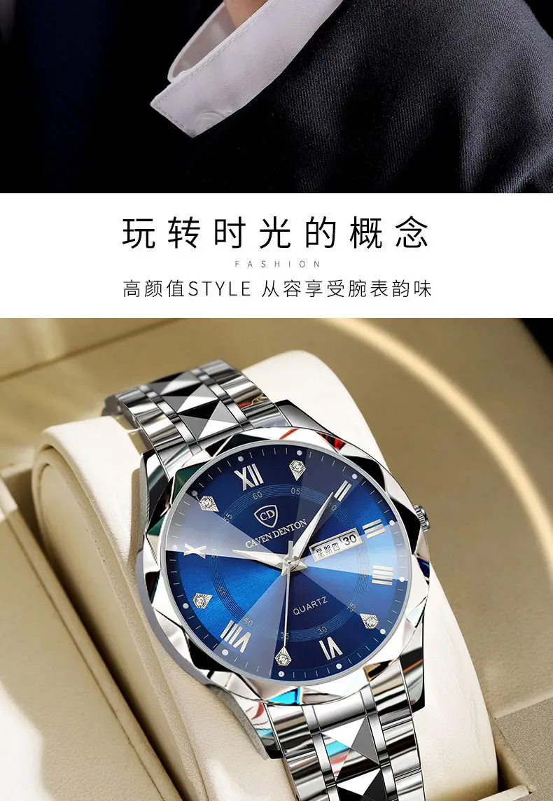 Men's Waterproof Dual Calendar Quartz Watch Blue Dial — feature 18