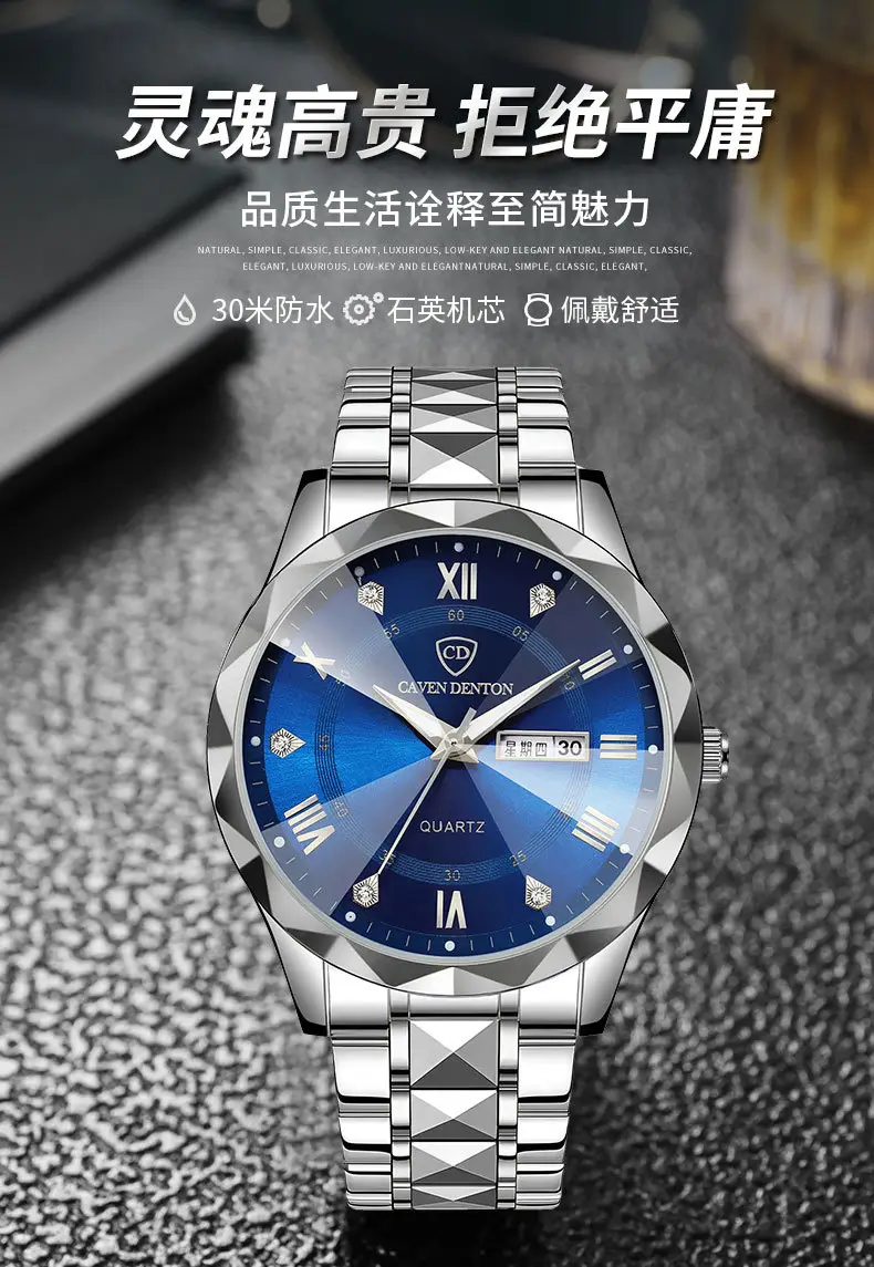 Men's Waterproof Dual Calendar Quartz Watch Blue Dial — feature 8